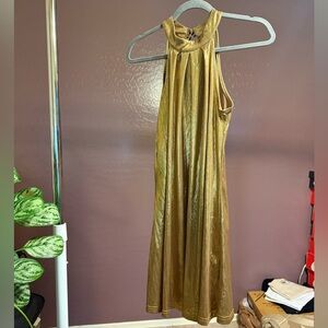 Metallic Gold Halter Swing Dress